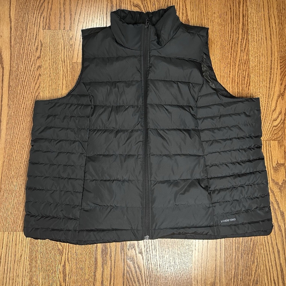 Womens Plus Lands End Down Puffer Vest Size 3X Classic Black Jacket 25% Feathers